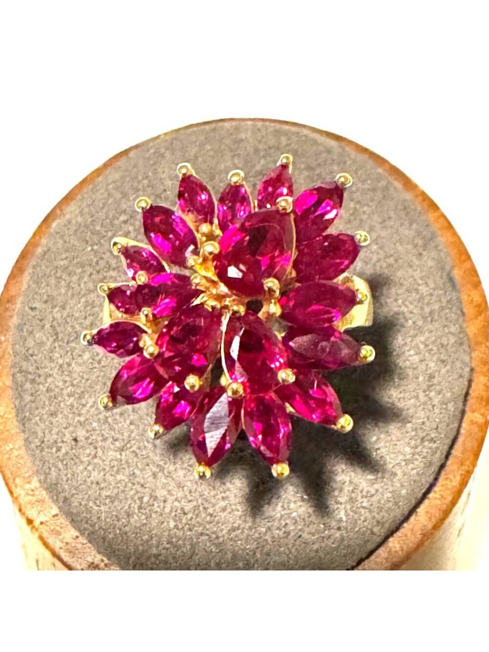 Gold Over Sterling Silver 925 Synthetic Ruby Statement Cluster Ring Size 6